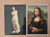 2 postais ilustrados d Louvre com a Monna Lisa e a Vénus de Milo