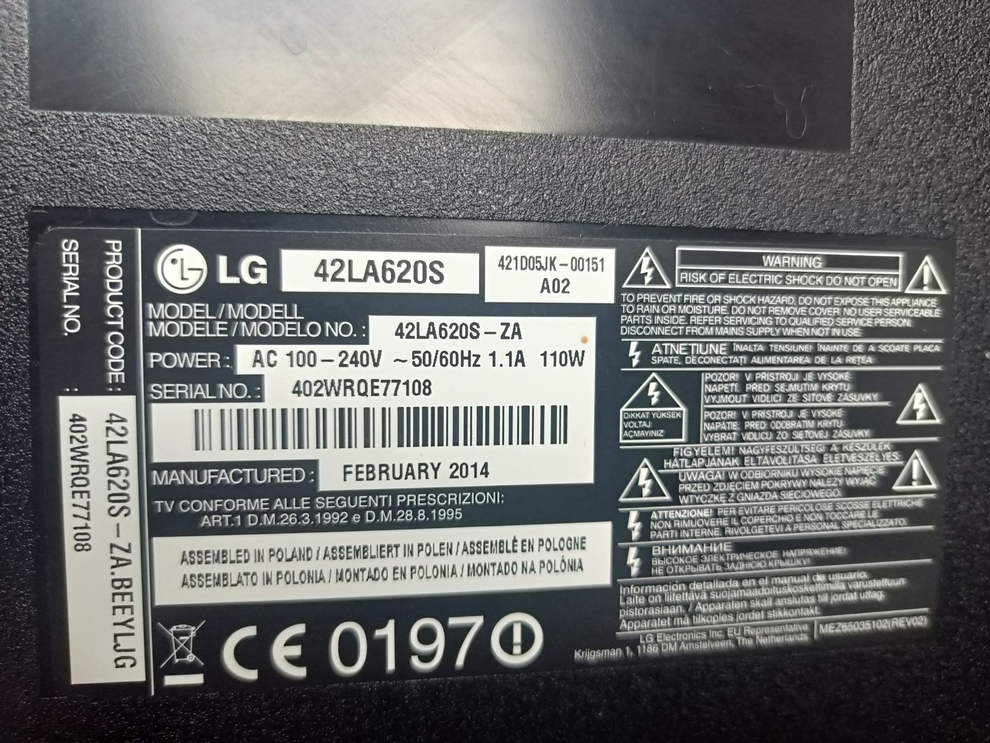 Tv LG42" 3D, plus okulary do 3D 4 szt