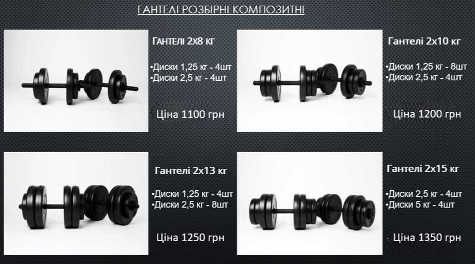 Гантелі розбірні набірні 2 шт 8 - 52 кг Гантели наборные разборные жим