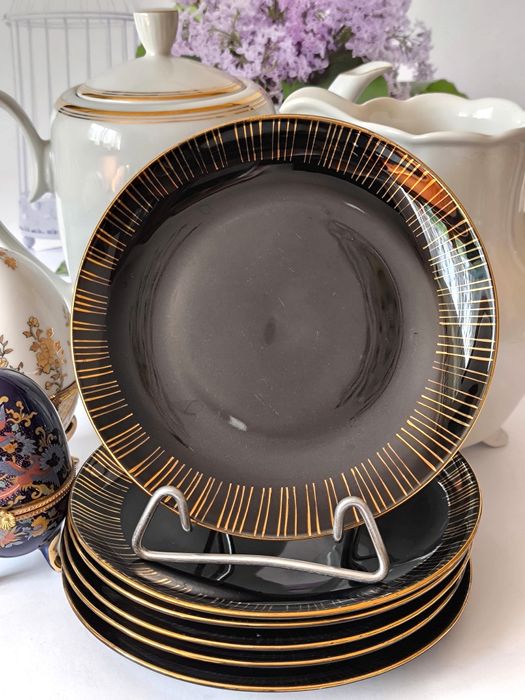 Talerze deserowe Tułowice Opole 6 sztuk piękny stary porcelit