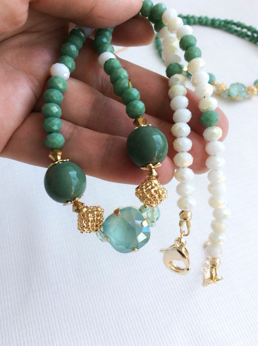 Кольє,чокер мʼятного кольору, зелений чокер