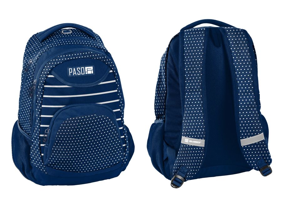 PLECAK szkolny + worek + piórnik NOWY KROPKI PASO granatowy