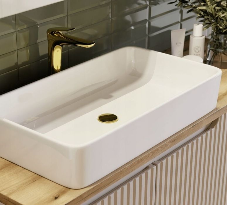 Umywalka nablatowa SLIM WHITE 61 ceramiczna biała.