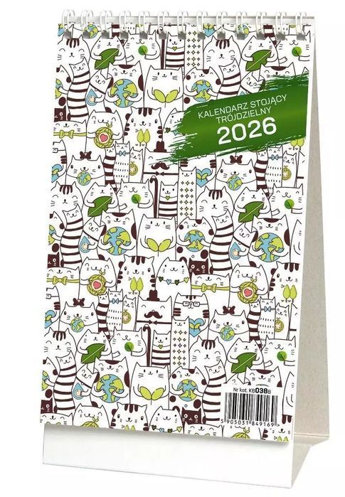 Kalendarz 2026 stojący trójdzielny koty. Wokół nas