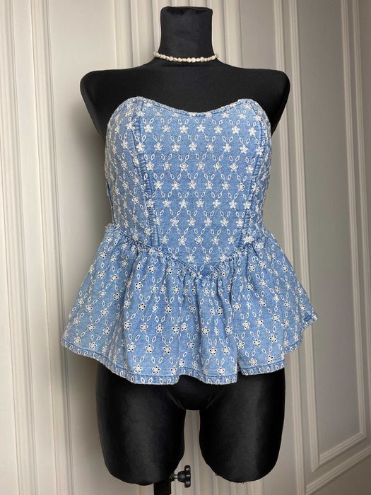 Nowa bluzka baskina jeansowa odkryte ramiona 32 XXS /XS River Island