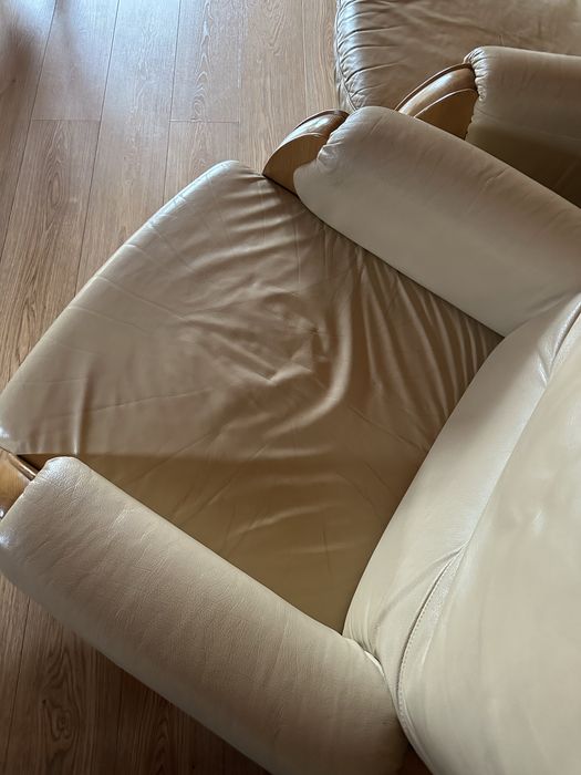 OKAZJA Nowoczesny Komplet SOFA dwa FOTELE KLER wypoczynek skóra drewno