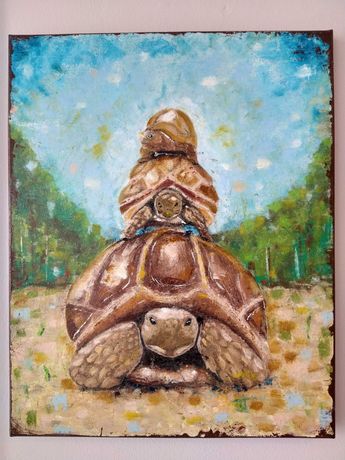 Obraz olej 40x50 cm - trzy żółwie