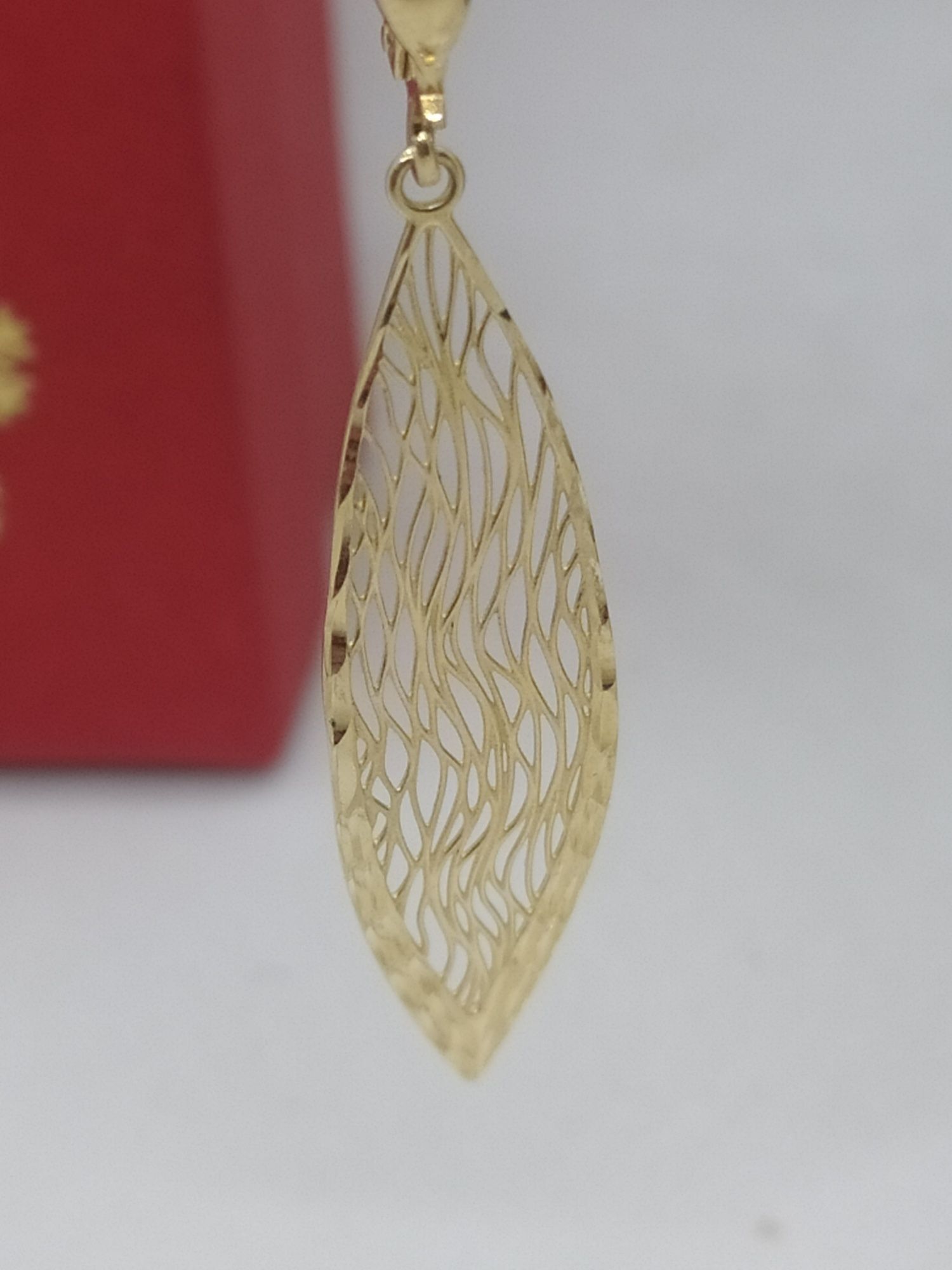 Przepiękne oryginalne złote kolczyki wiszące ażurowe żółte złoto 585