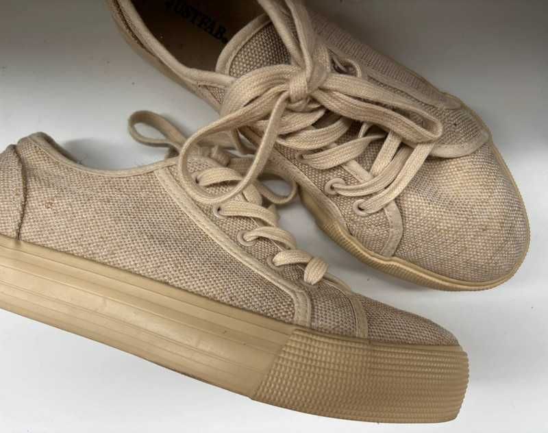 40,5 UK7,5 Trampki na koturnie tekstylne lniane scandi prl vintage Y2K