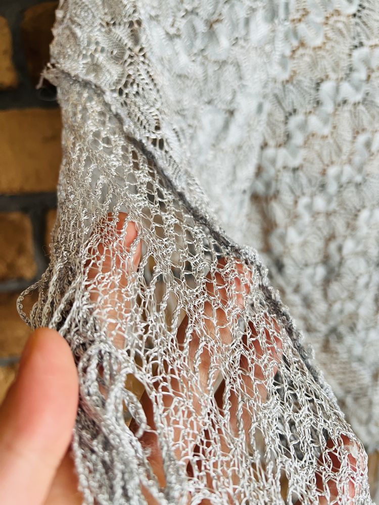 Damska szara chusta Boho srebrna Vintage