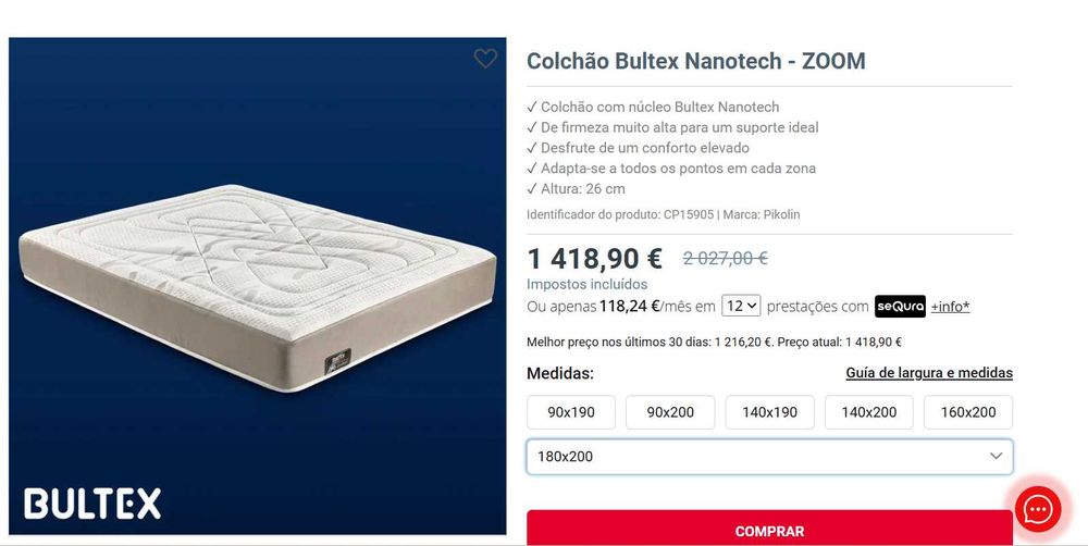 Colchão Bultex Nanotech Zoom 200×180 cm