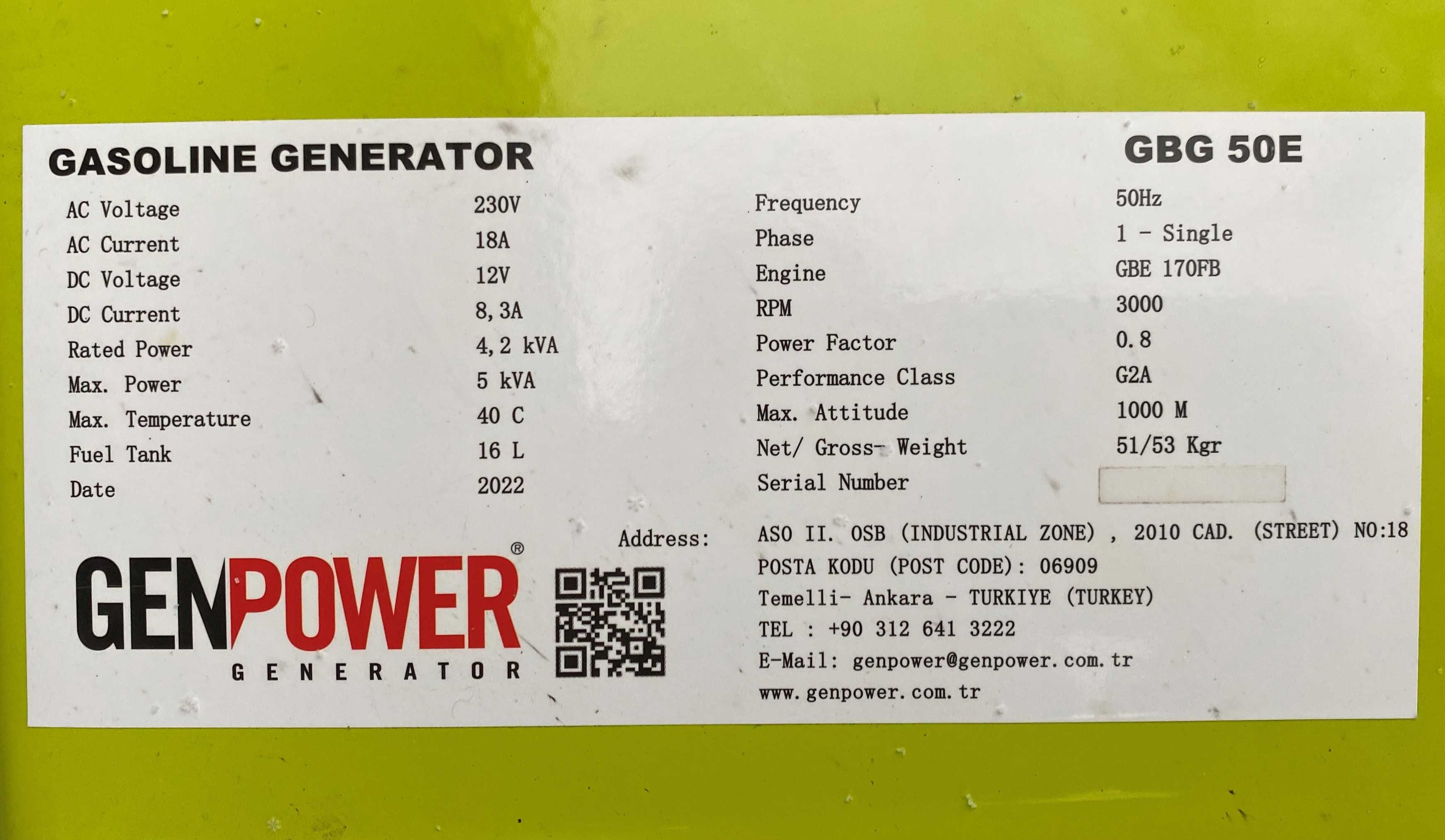 Генератор бензиновий однофазний 4 кВт GenPowerGBG 50E