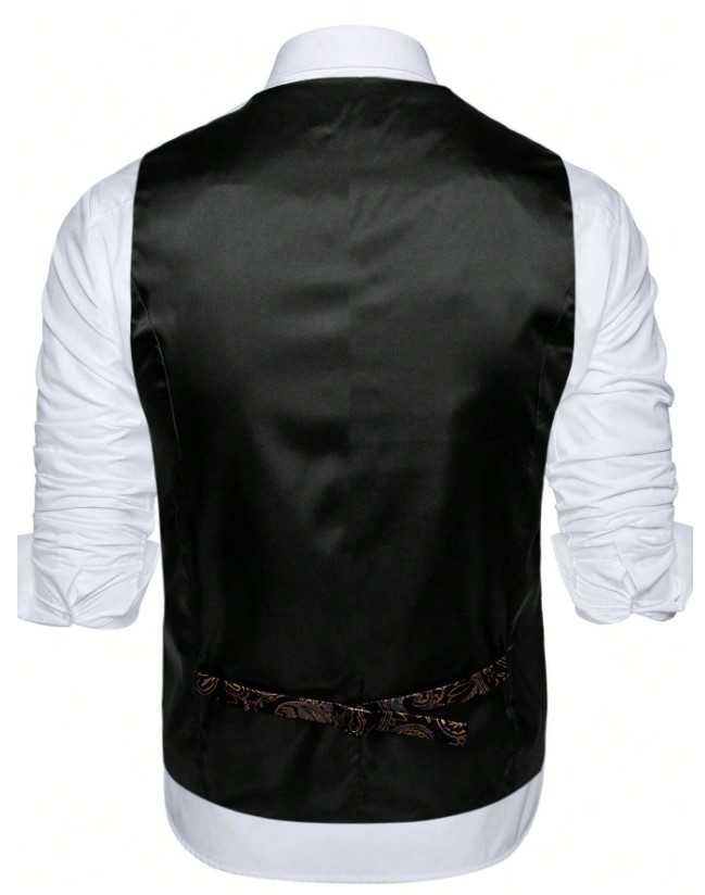 L XL Kamizelka Krawat elegancka garnituru ZŁOTA CZARNA klapy