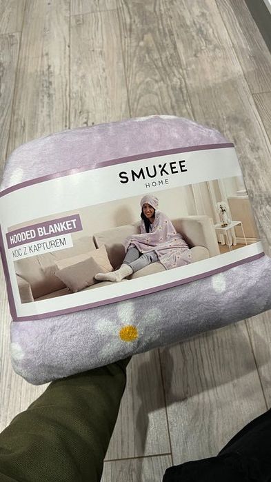 Liliowy koc z kapturem 130x170 stokrotki lila daisy blanket Pinterest