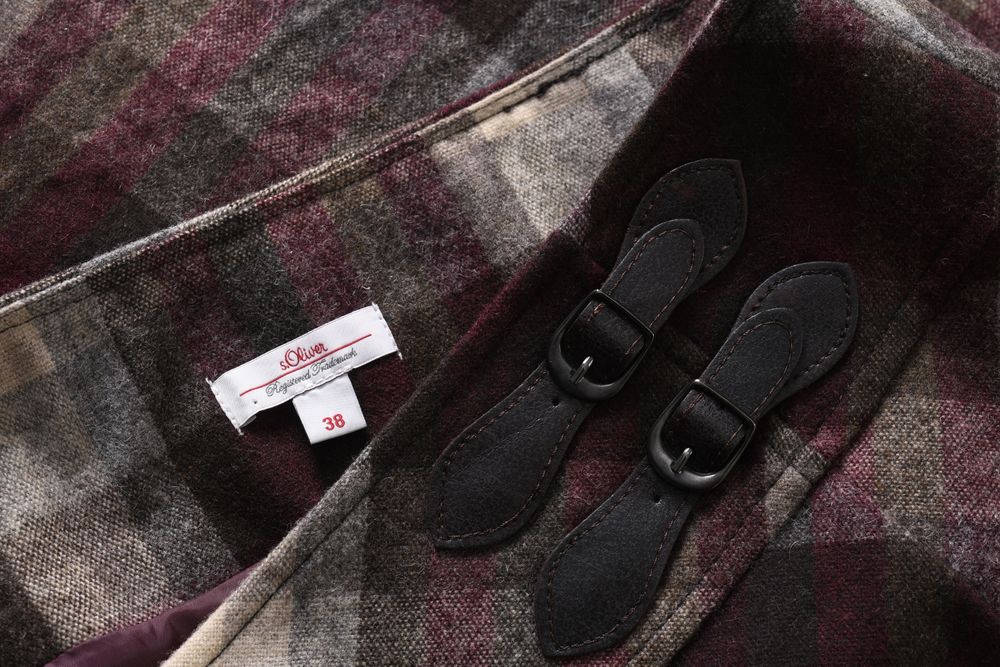 S.OLIVER ciepła brązowa spódniczka w kratkę 30% wełna r. 38