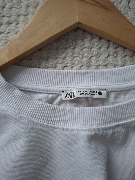 Zara tshirt pudelkowy oversize boxy premium bawelna bialy top super L