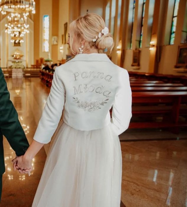 Bolerko / kurtka ślubna z napisem Panna Młoda