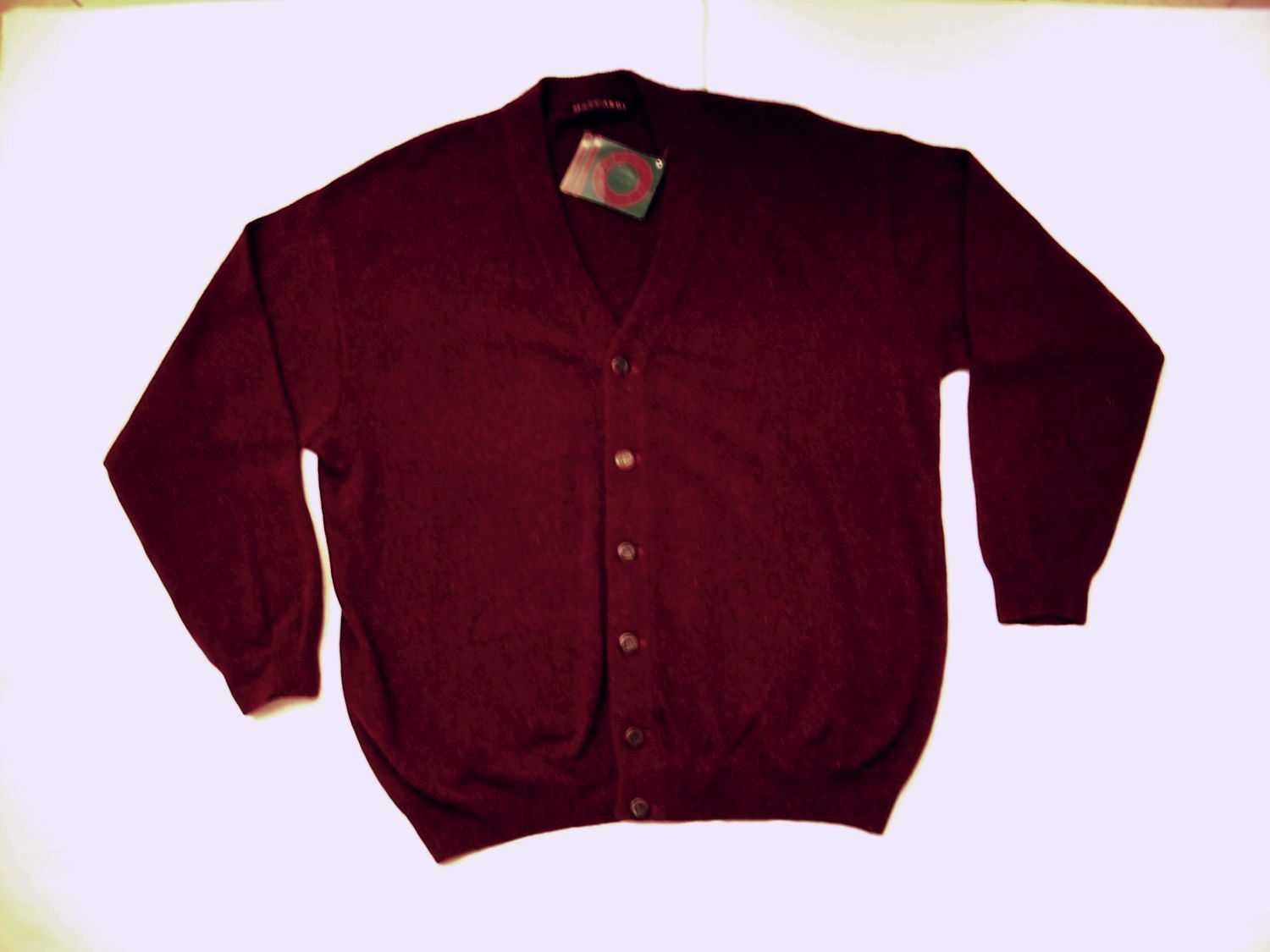Męski sweter wełna angora bordowy Nowy L XL