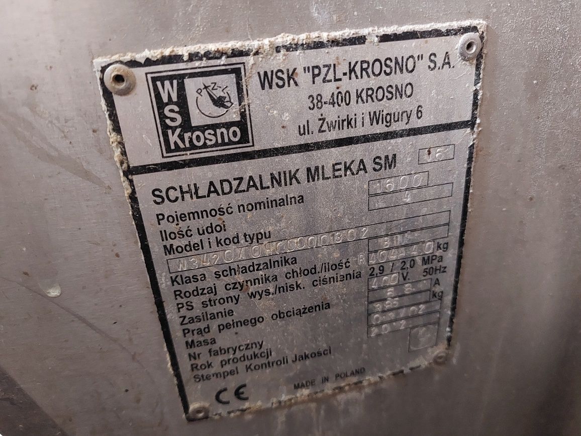 Sprzedam Zbiornik na mleko WSK Krosno 1600L Pierwszy właściciel