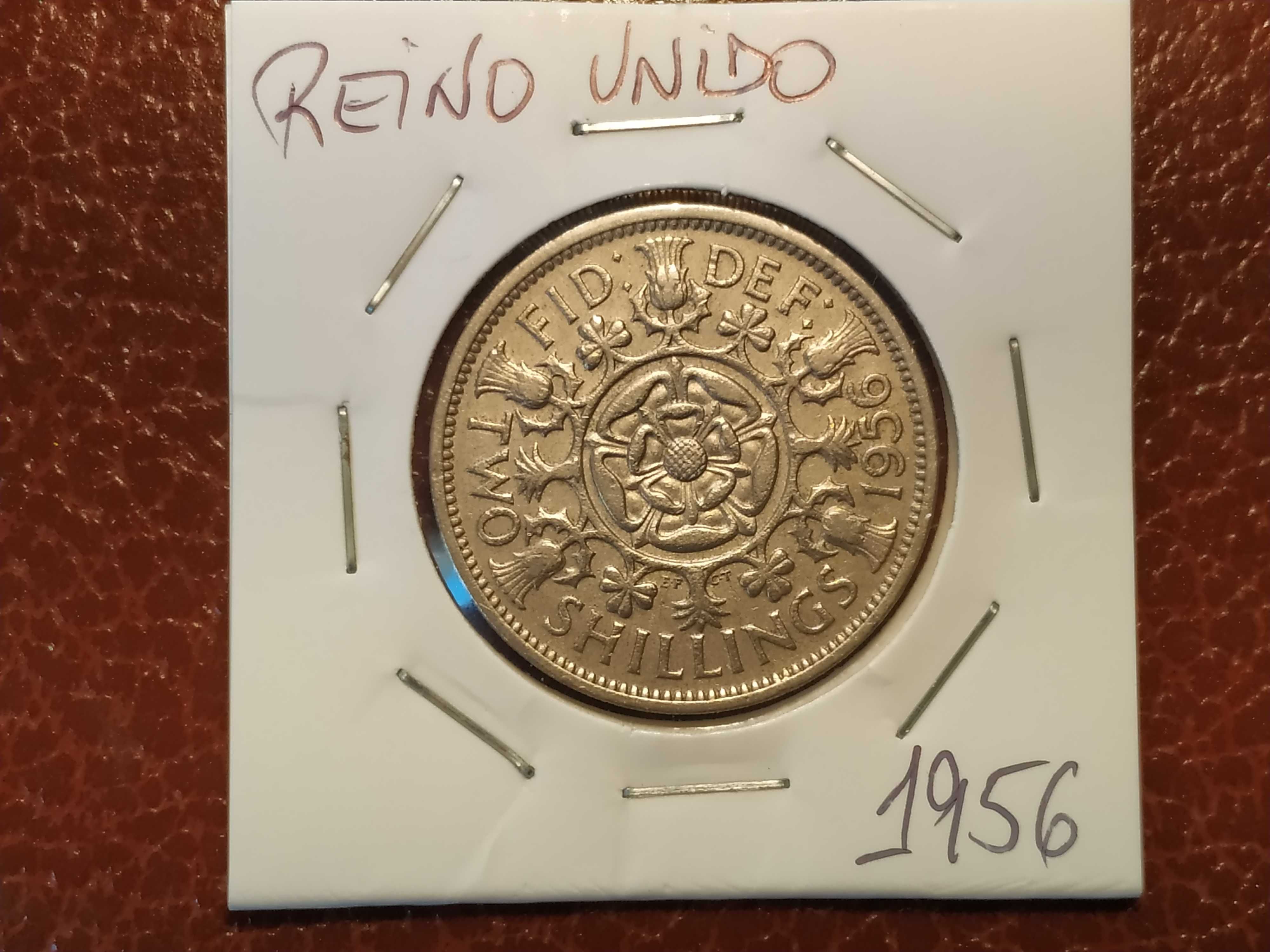 Reino Unido - moeda de two shillings de 1956 (plantas)
