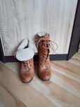 Skórzane ocieplane buty, botki, na obcasie, na koturnie, żółte, beżowe