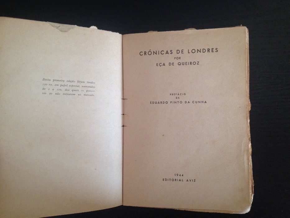 Livro raro de Eça de Queiroz Crónicas de Londres 1944