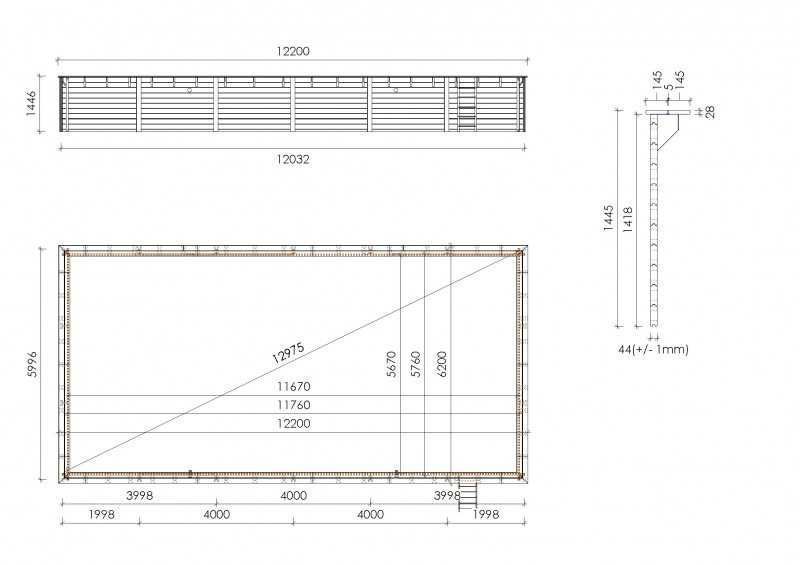 Basen ogrodowy drewniany prostokątny 12m x 6m x H.1,45m BAS762OSP+SZA6