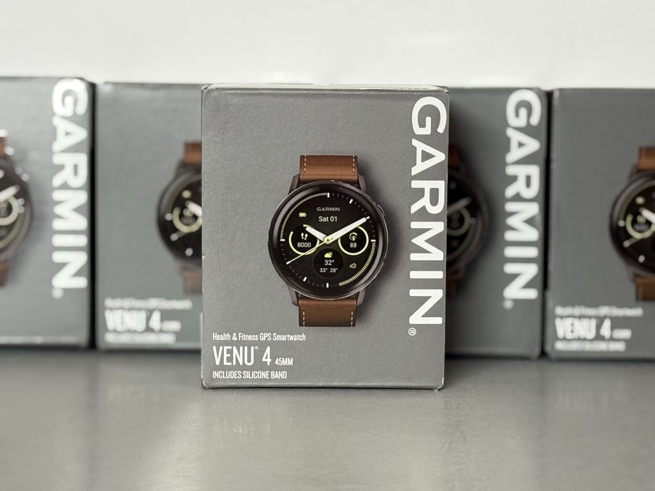 Годинник Garmin Venu 4 45 mm Slate with Brown Leather  (010-03014-03)