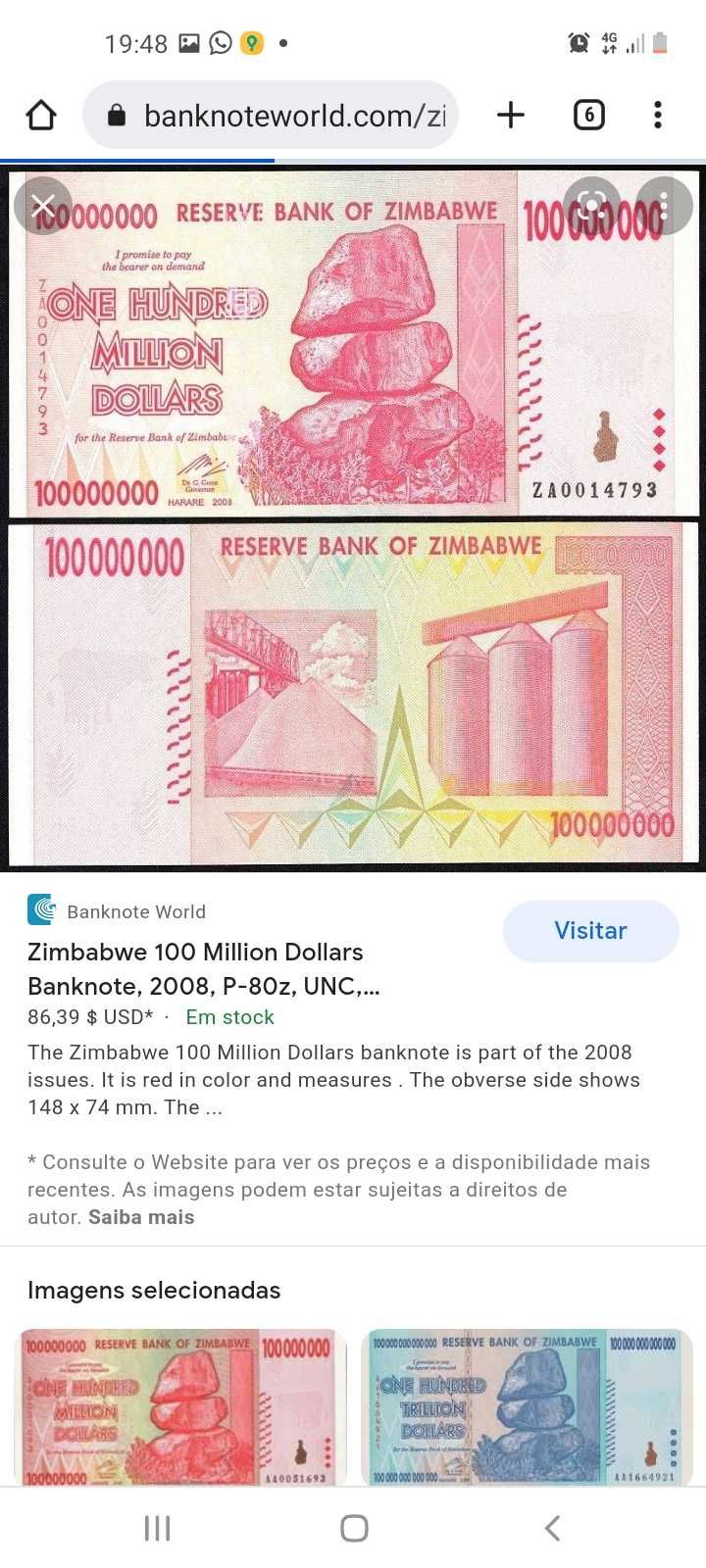 Vendo nota do zimbabwe