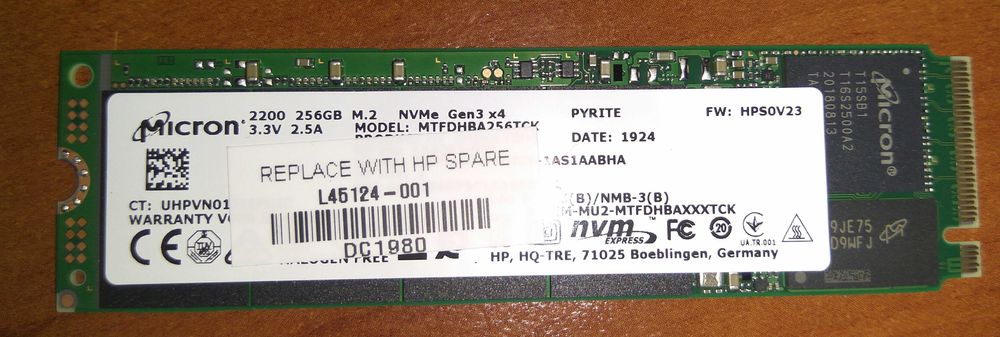 SSD M2 Micron 2200 MTFDHBA256TCK 2280 PCI Express NVMe 1600/3000 256Gb