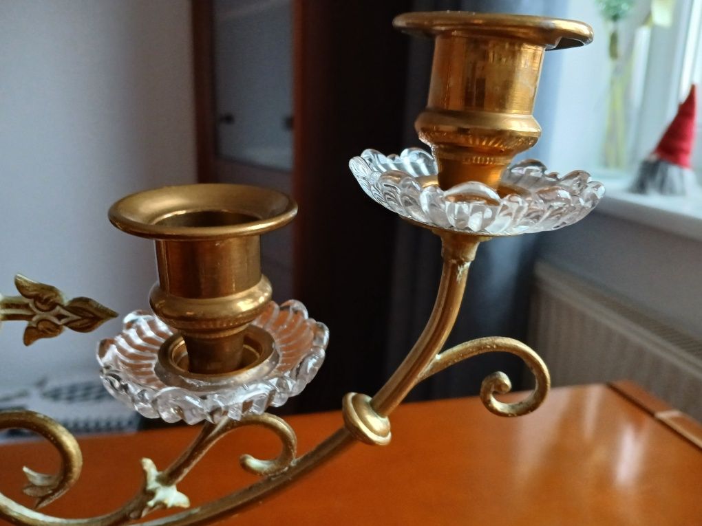 Świecznik Kandelabr czteroramienny mosiężny Vintage r. 28 cm