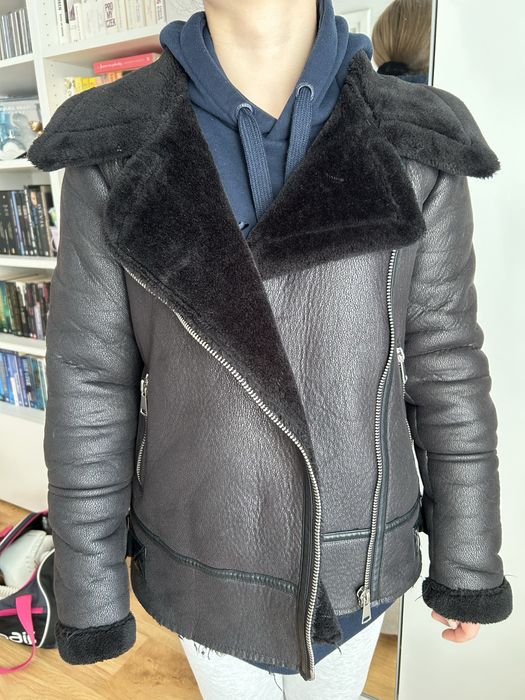 Czarny kożuszek ramoneska futerko new look rozmiar s