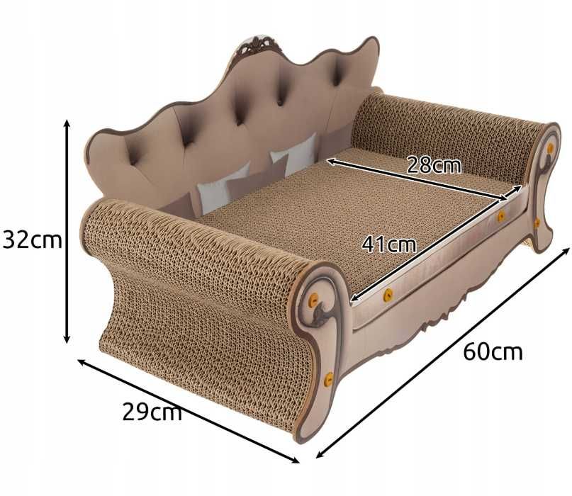 NOWOŚĆ Drapak tekturowy dla kota legowisko kartonowe sofa kanapa 60cm
