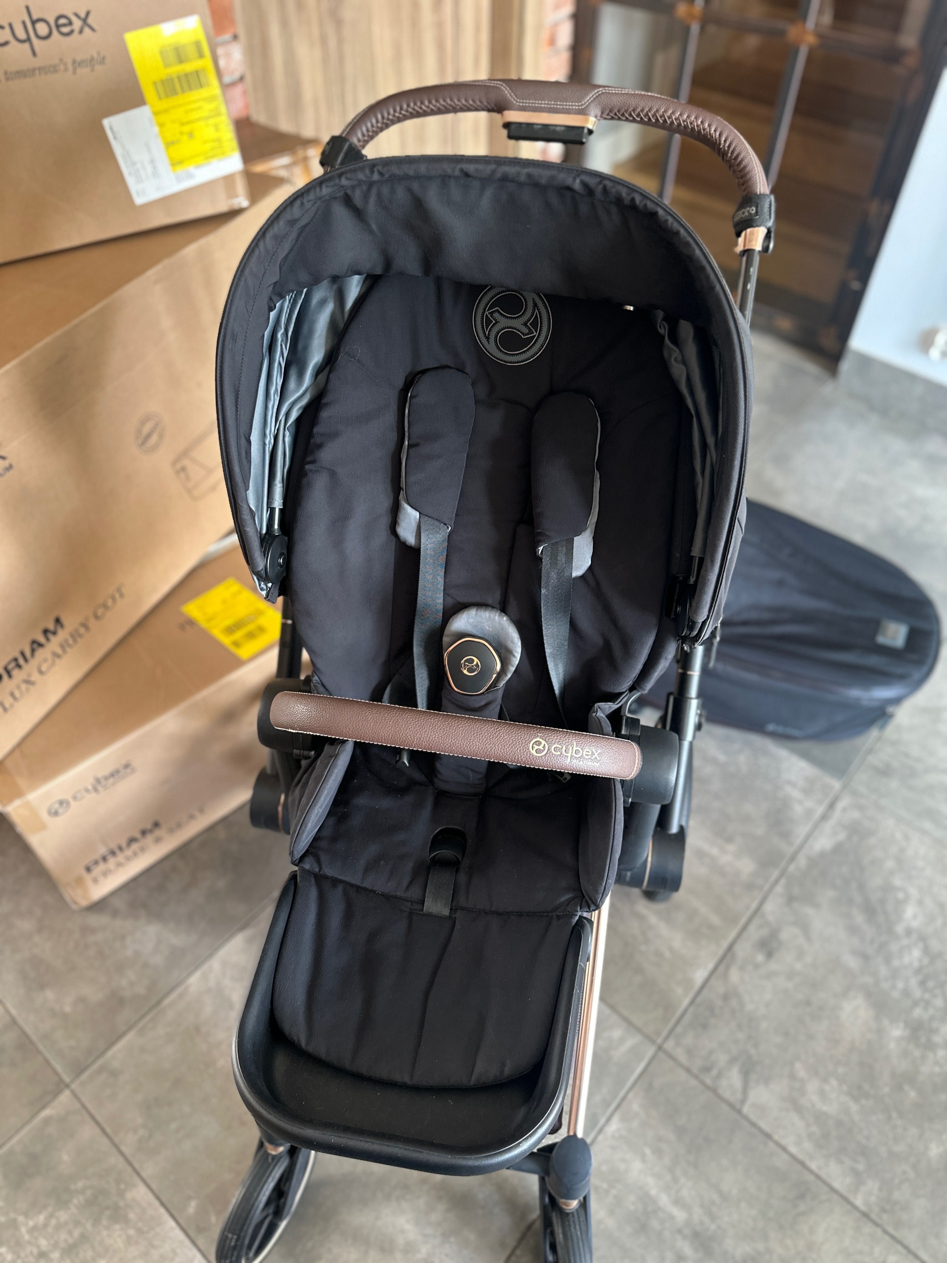 Wózek Cybex priam 4.0 black rama gold rose 3w1+fotelik z bazą avionaut