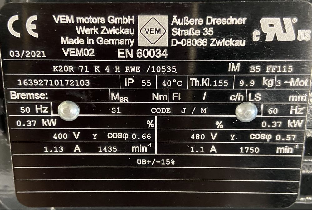 silnik elektryczny VEM 0.37kw / 1435 obr *nowy*