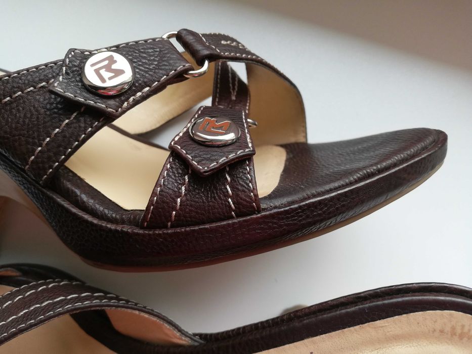 klapki damskie na koturnach na platformie 36,5 sandały 100% skóra brąz