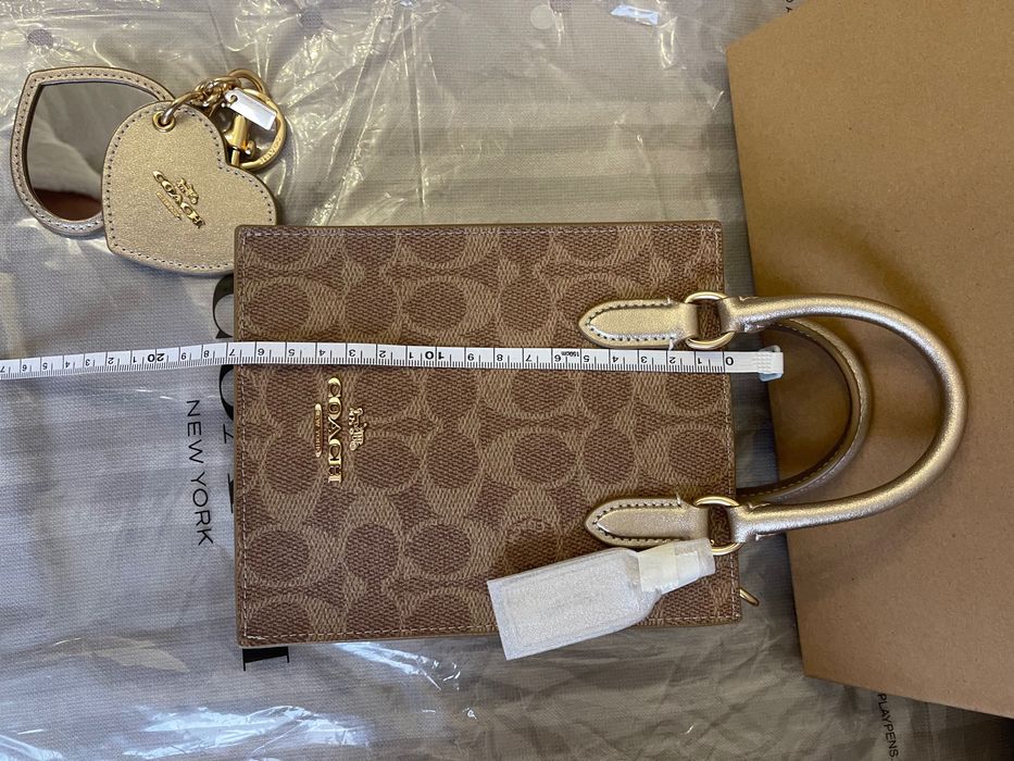 COACH Mini tote bag set. Набор сумочка тоут и зеркальце на сумку кожа