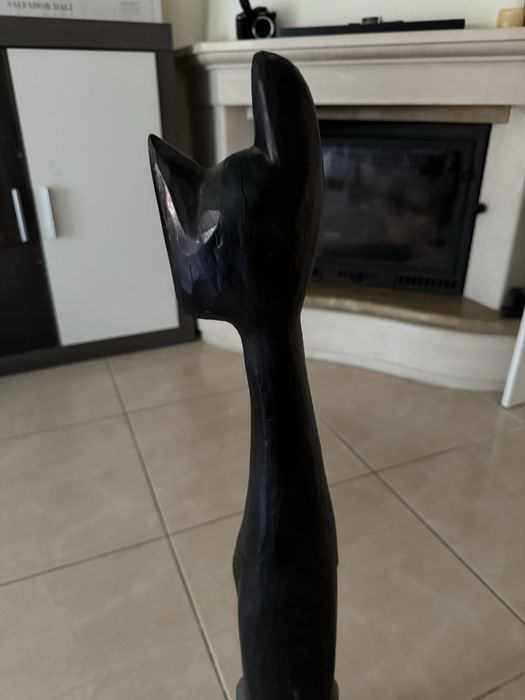 Estátua Gato de madeira preta