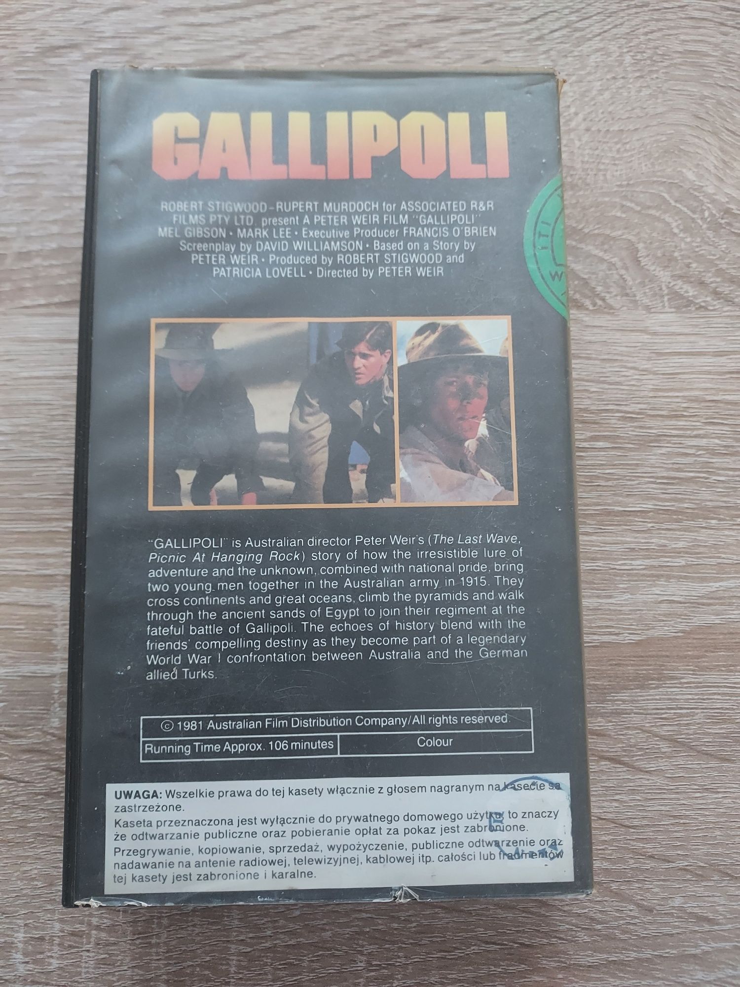 Gallipoli- Mel Gibson, Mark Lee- Film Kaseta VHS Polski Lektor Unikat