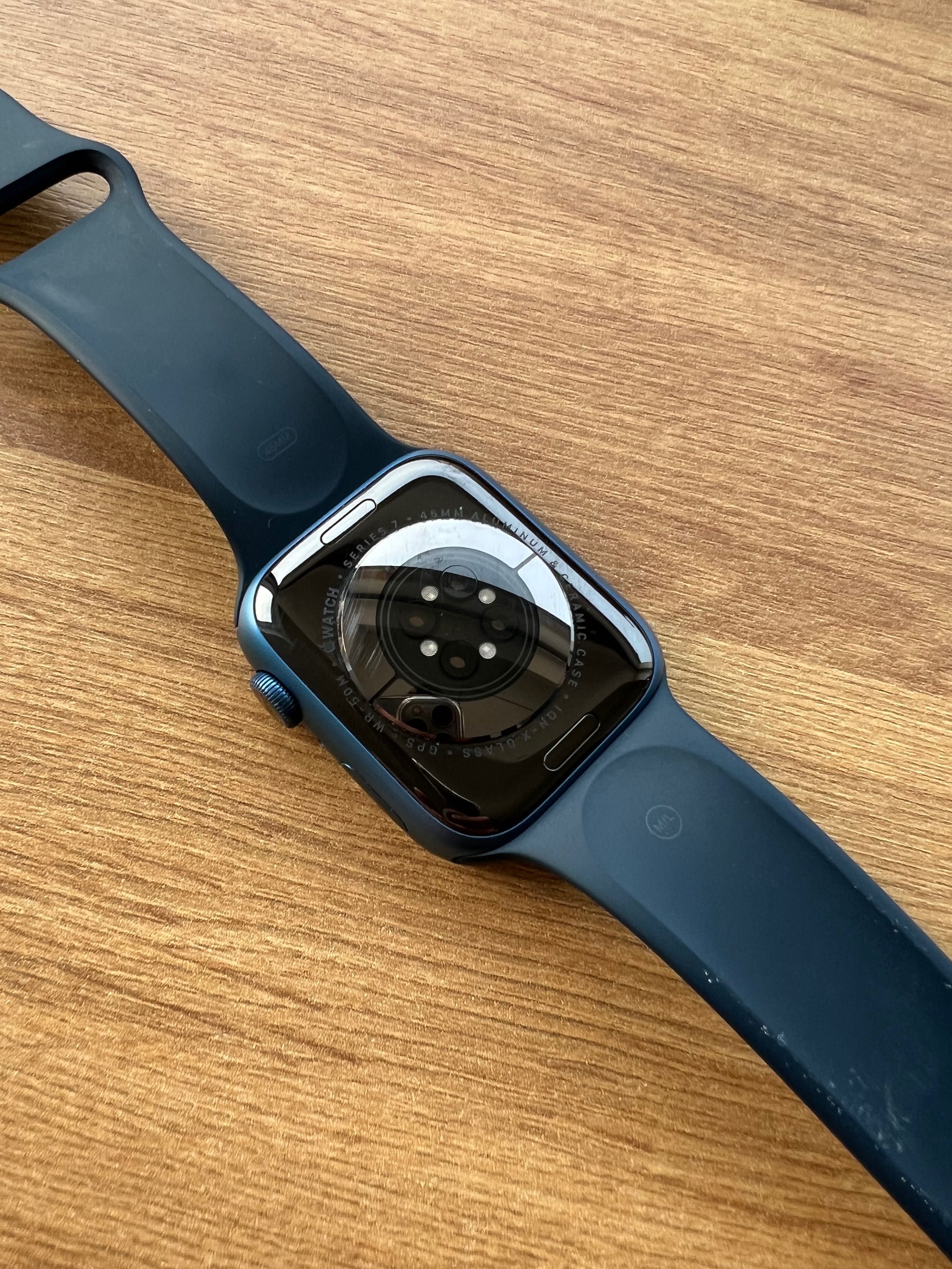 Idealny Apple Watch serii 7 45 mm Blue Abys GPS w PERFEKCYJNYM stanie!