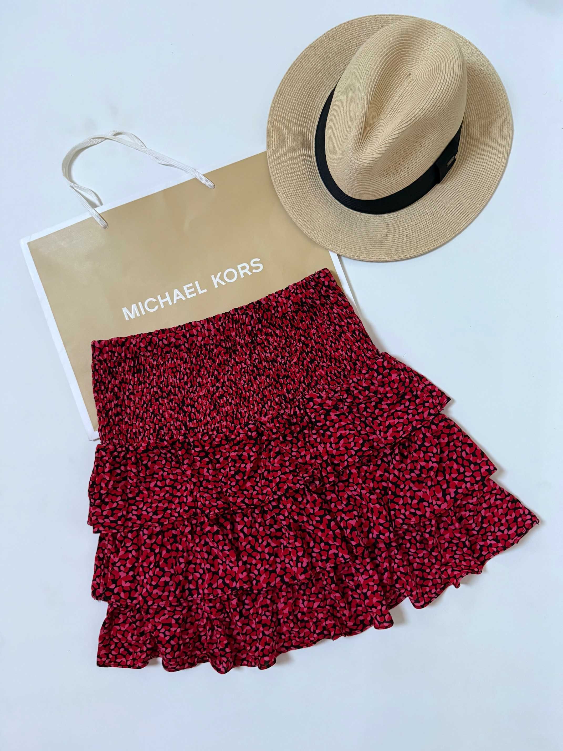 Mini spódniczka z falbanami, czarno-czerwona, Michael Kors, rozm. XS