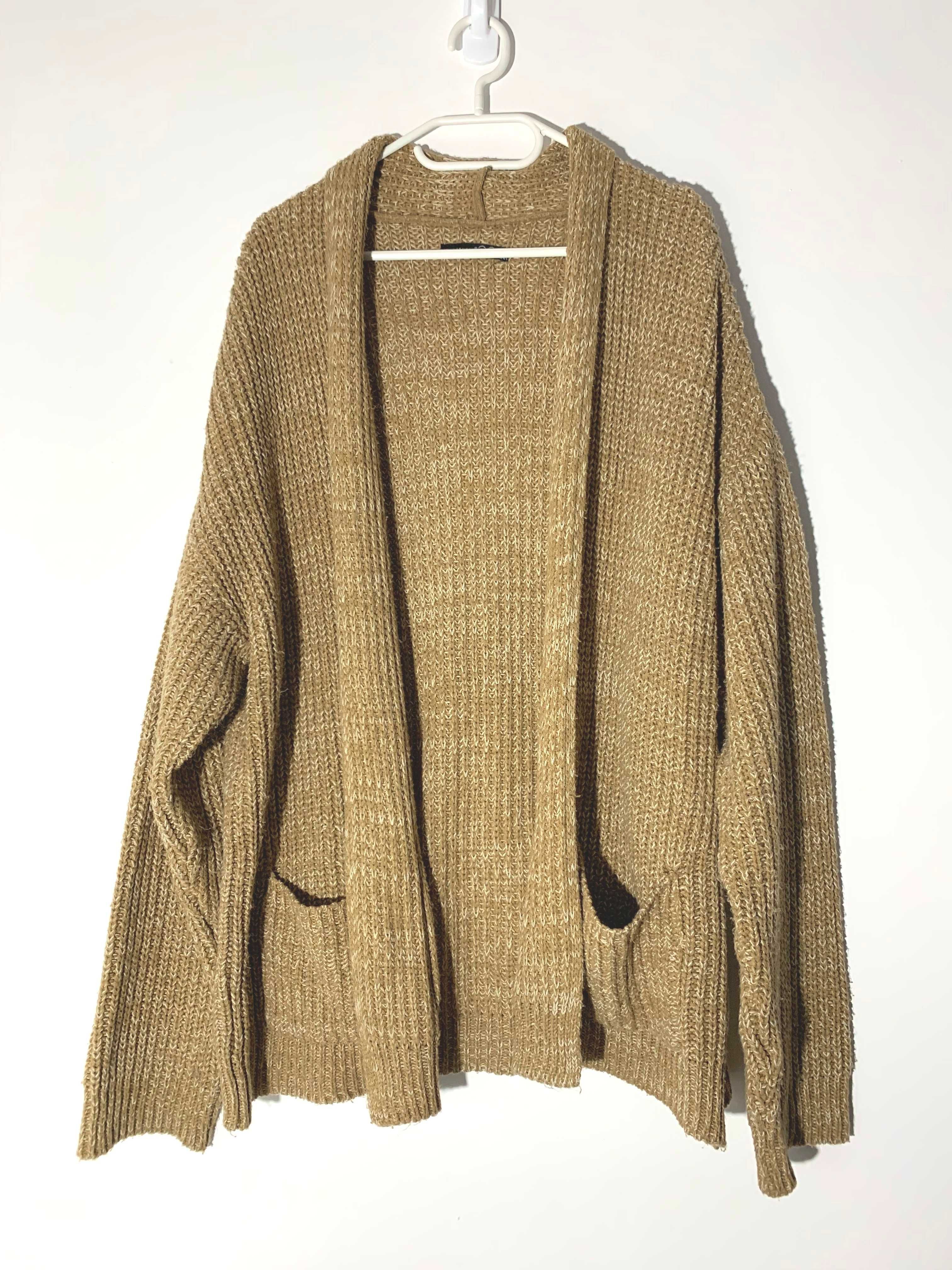sweter luźny oversize kardigan beż brąz camel blezer XXL szeroki