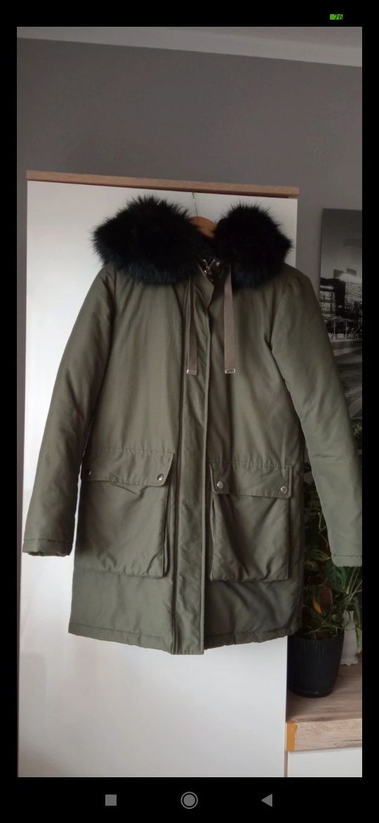 Zimowa kurtka parka khaki Zara r.XS