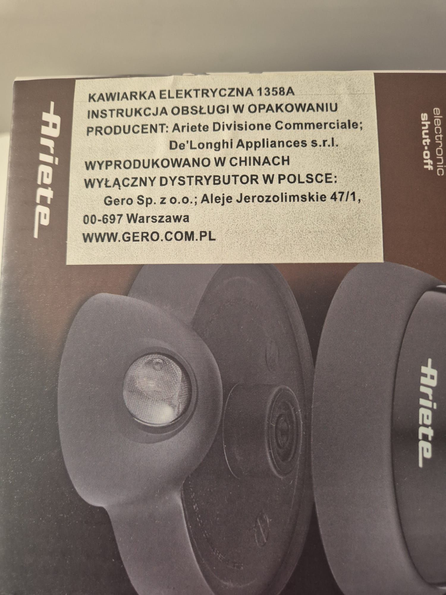 Kawiarka elektryczna Ariete 1358 , nowa