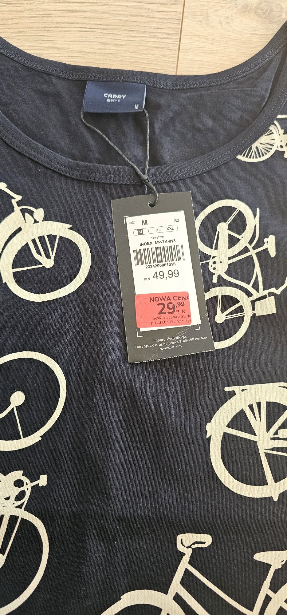 M nowy męski podkoszulek T-shirt czarny rowery na ramiączkach  carry