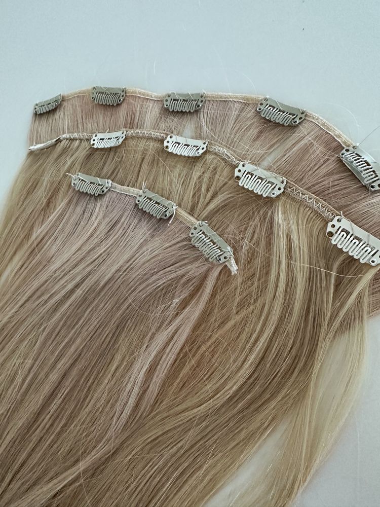 Włosy na taśmie clip in zestaw włosów jasny blond