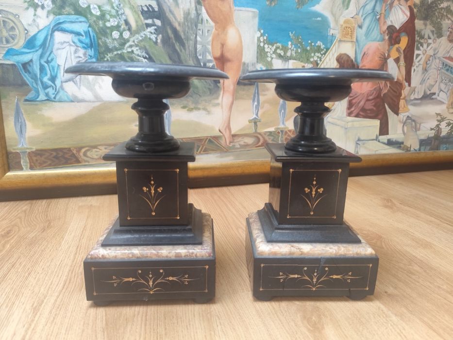 Świeczniki Marmur Czarny Stylowa Ozdoba