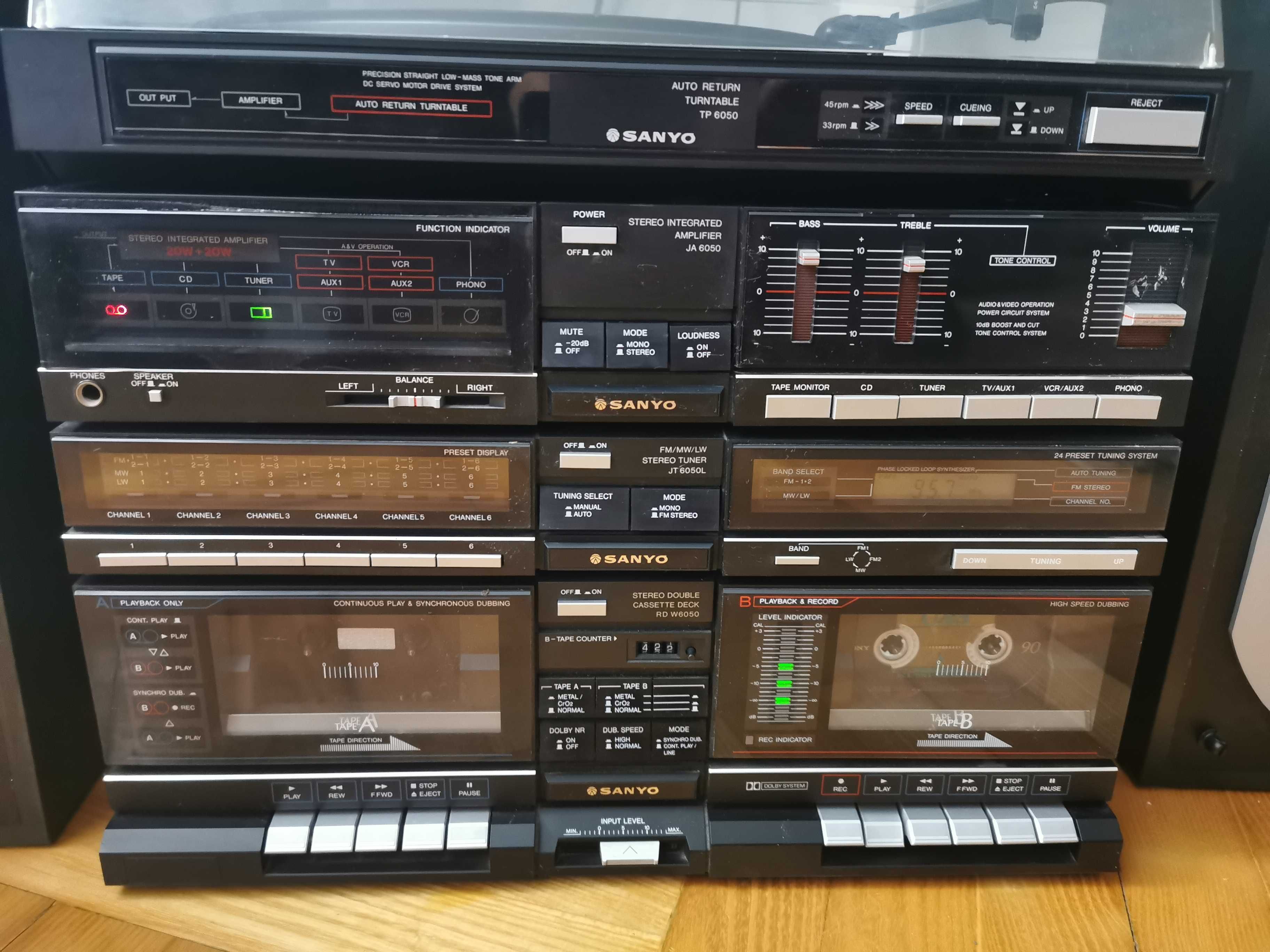 SANYO JT6050L + JA6050 + RDW6050 + TP6050 z kolumnami FISHER UNIKAT
