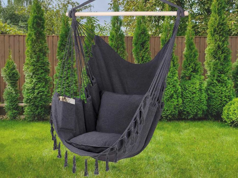 Fotel Wiszący Krzesło Brazylijskie Huśtawka Hamak Ogrodowy Boho Grafit