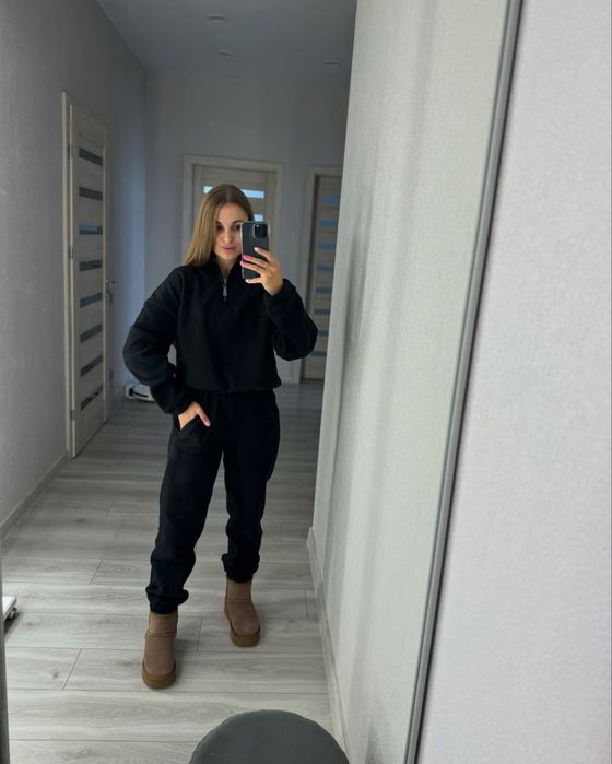 Флисовый костюм черный теплый мягкий зимний тедди размер Л